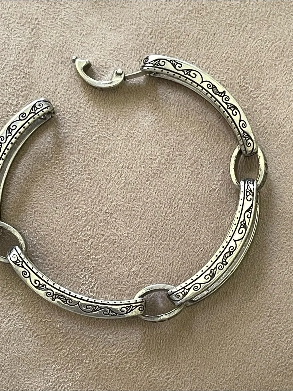 Brighton Silver Engraved Link Bracelet Western Boho Southwestern RETIRED